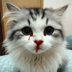 gambar kucing yang sedang sakit dengan mata berair dan hidung berdarah